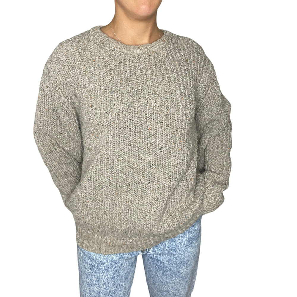 Banana Republic Cotton Cable Knit Vintage Grandpa Crewneck Sweater Beige Size L